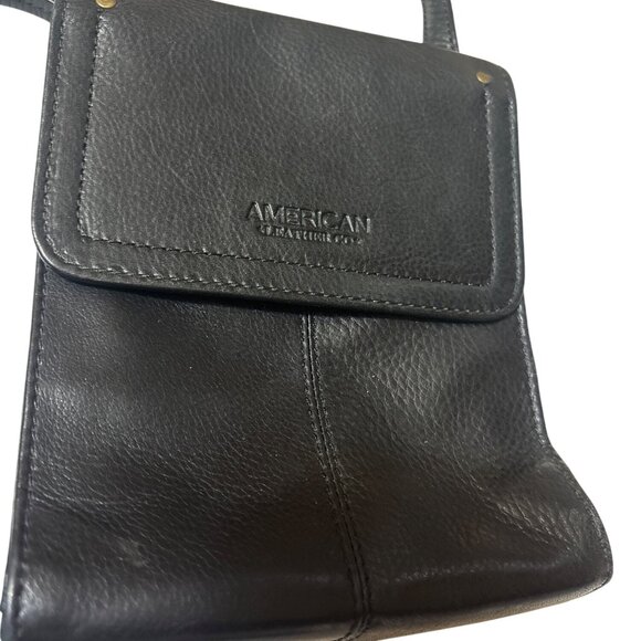 American Leather Co. Black Crossbody Bag With Adjustable Strap & Multiple Compar - Picture 2 of 8